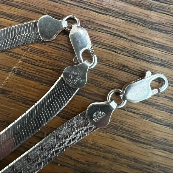 Vintage 925 Silver Herringbone Necklace Bracelet Set - Picture 4 of 11